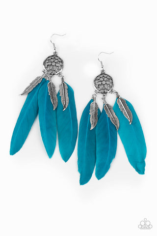 In Your Wildest DREAM-CATCHERS - Blue Feather Earrings